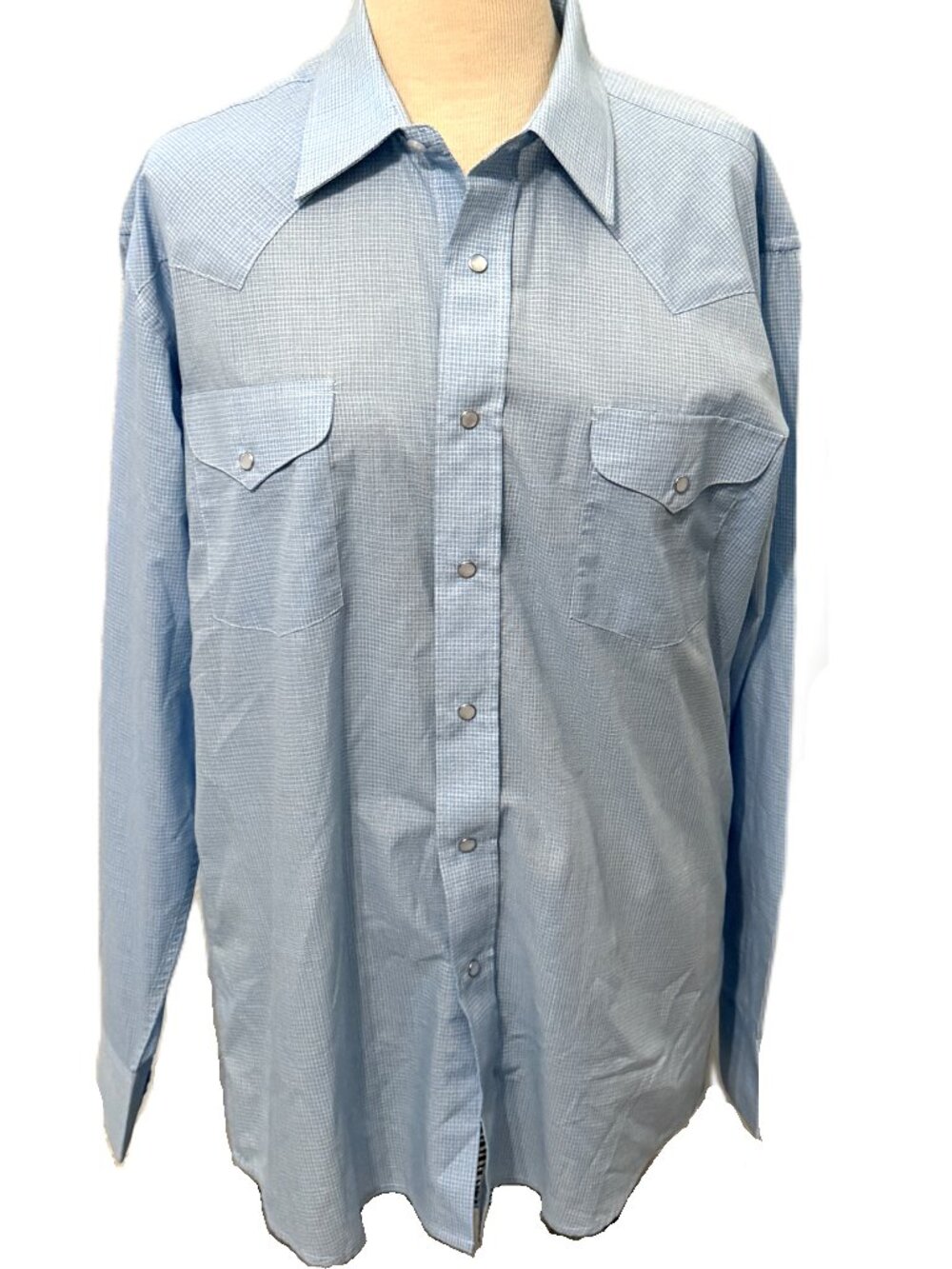Panhandle Men's Pearl Snap Shirt Size L (16.5/36) Blue Check Long Sleeve Western